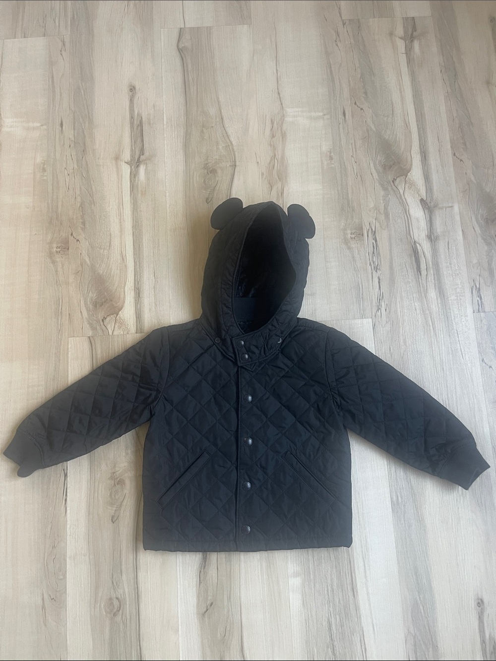 Disney Black Quilted Hooded Puffer with Ear Details